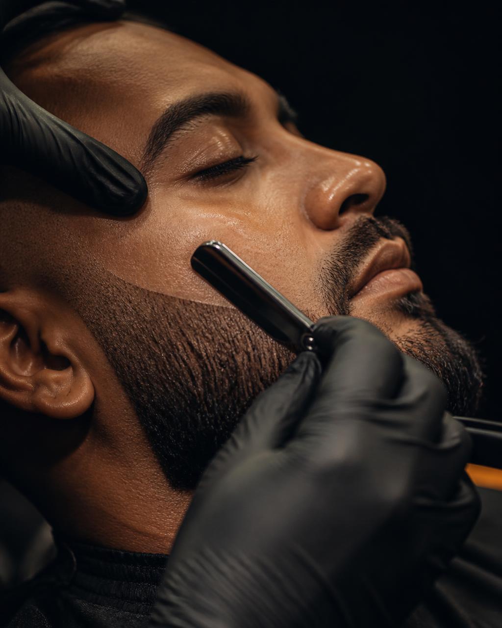 Detalhe de barba aparada com navalha